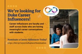 Orange flyer with text about looking for career influencers and the shorthand link to the form.